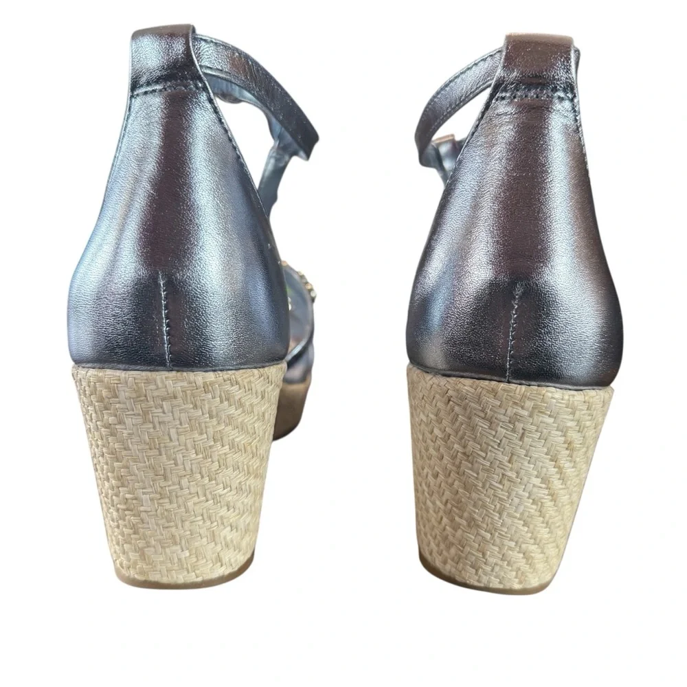 Naturalizer Serena Light Blue Metallic Espadrille Wedge Sandals Rhinestone NEW 9 - Picture 4 of 10